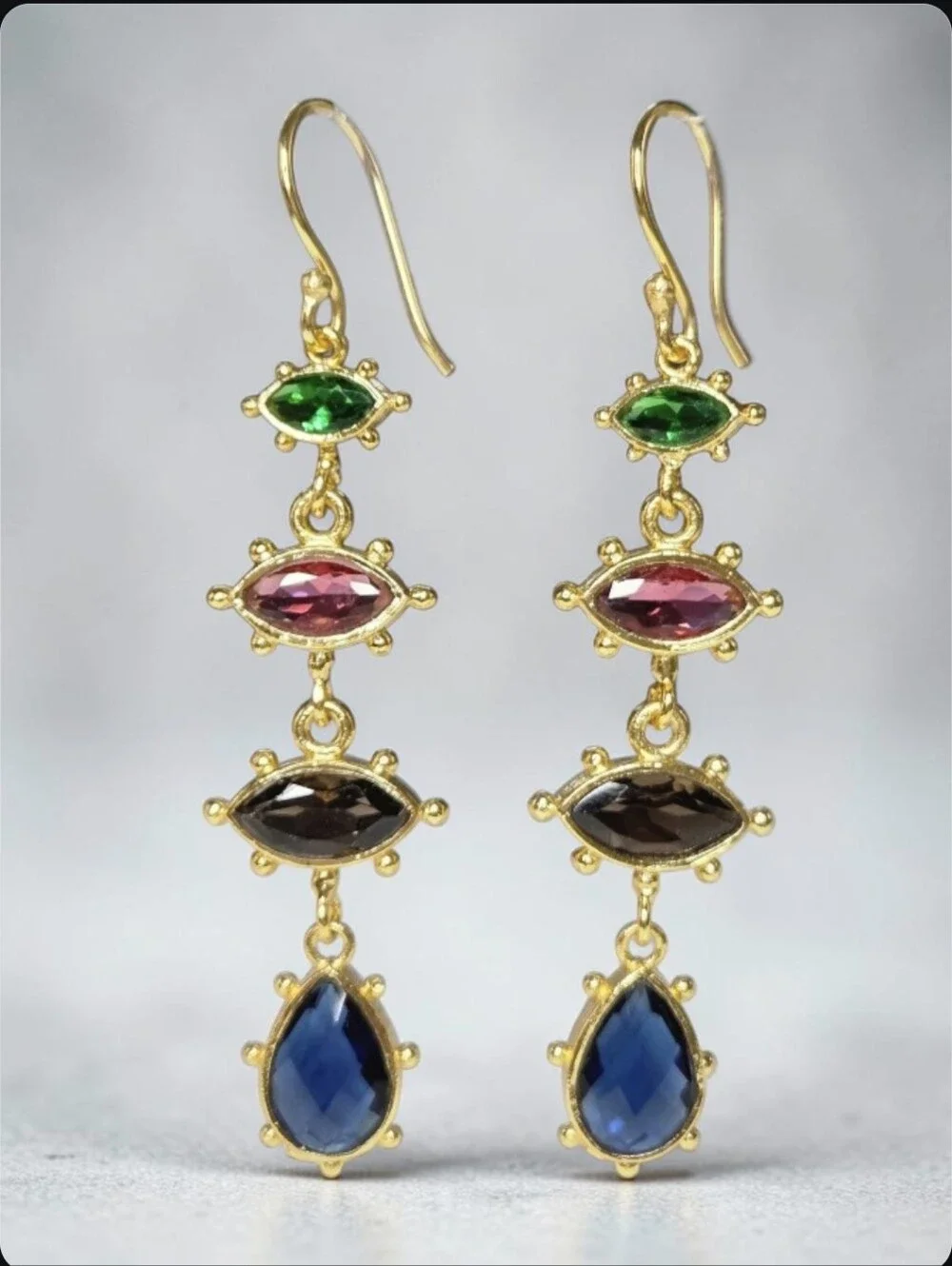 Beautiful 18k Gold Plated Artisan Quartz Crystal Studded Dangle Earrings